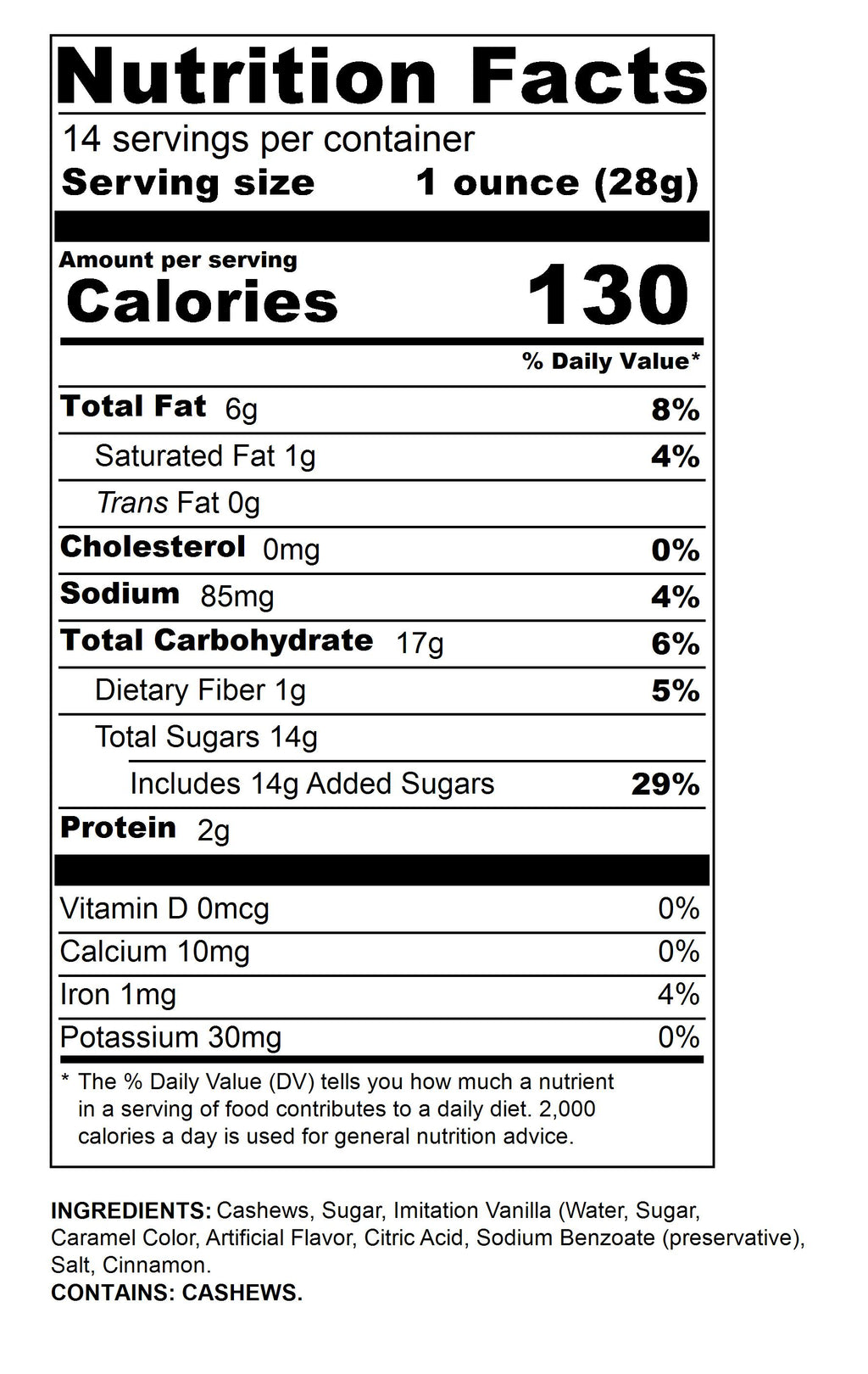 Large Cinnamon Cashews- 14 oz
