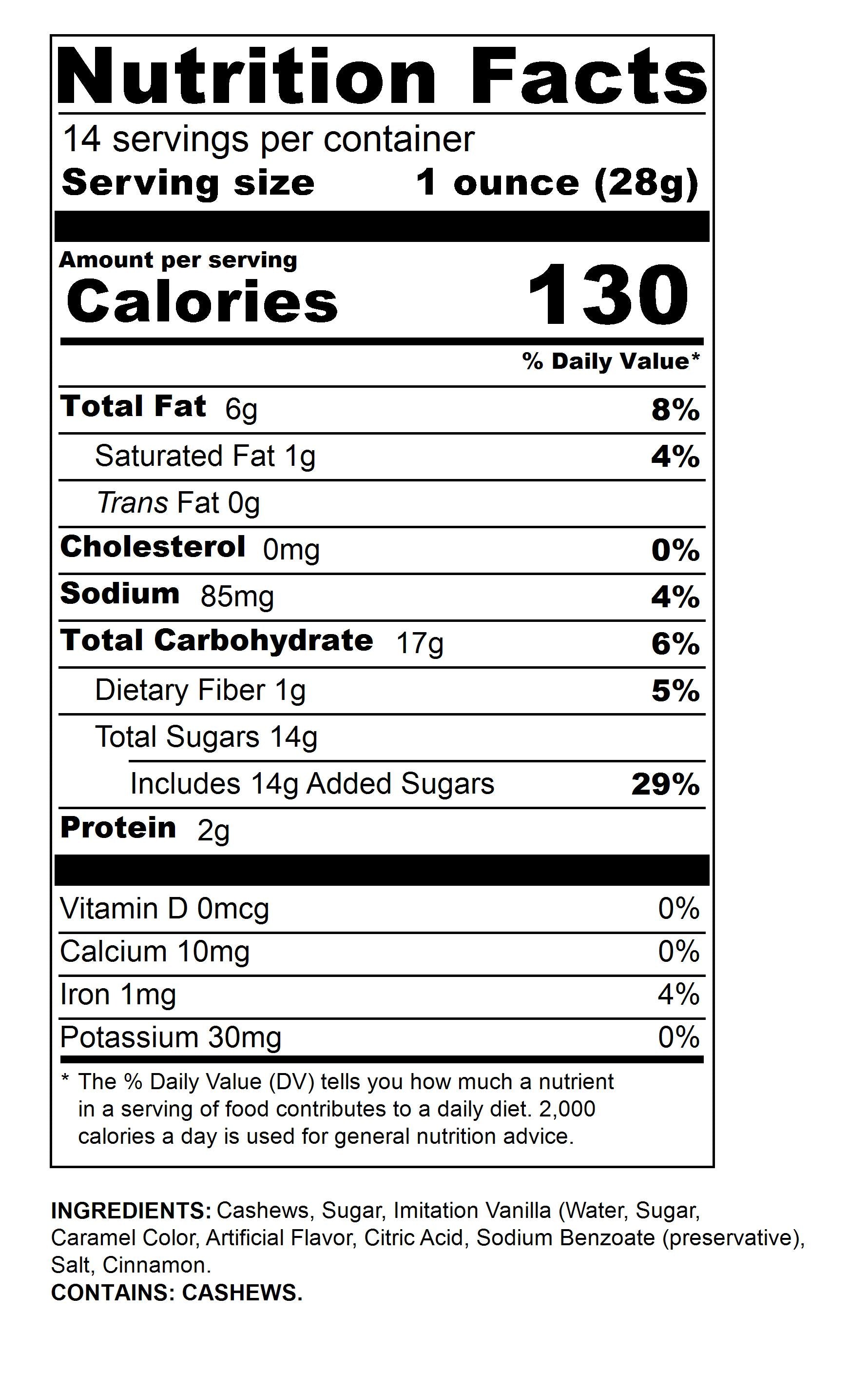 Large Cinnamon Cashews- 14 oz